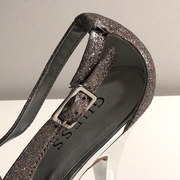 Guess Brand Size 9 Silver Glitter Open Toed High Heels - Picture 8 of 8